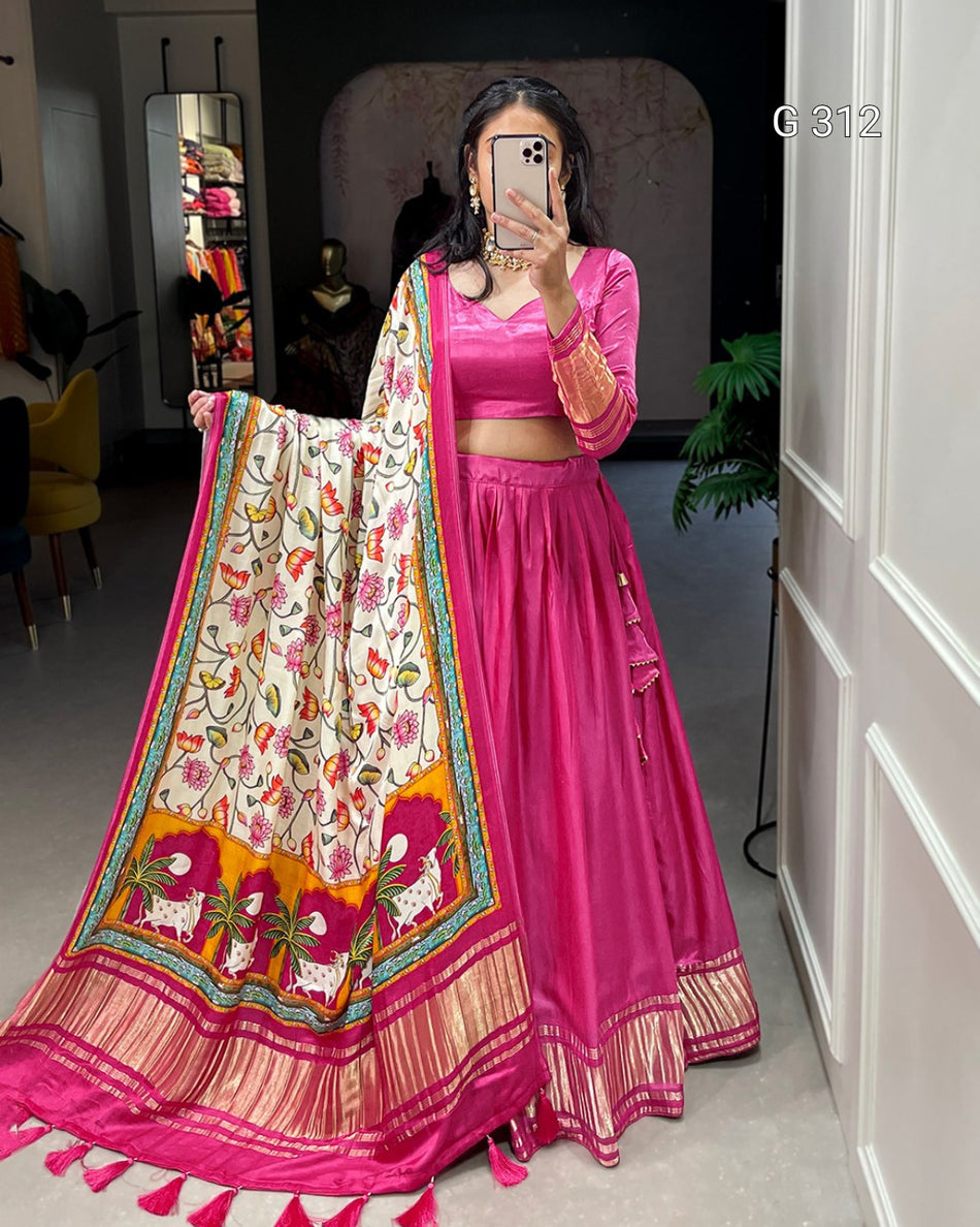 Gaji Silk Lehenga with Dyeing & Lagdi Patta Work – G 312
