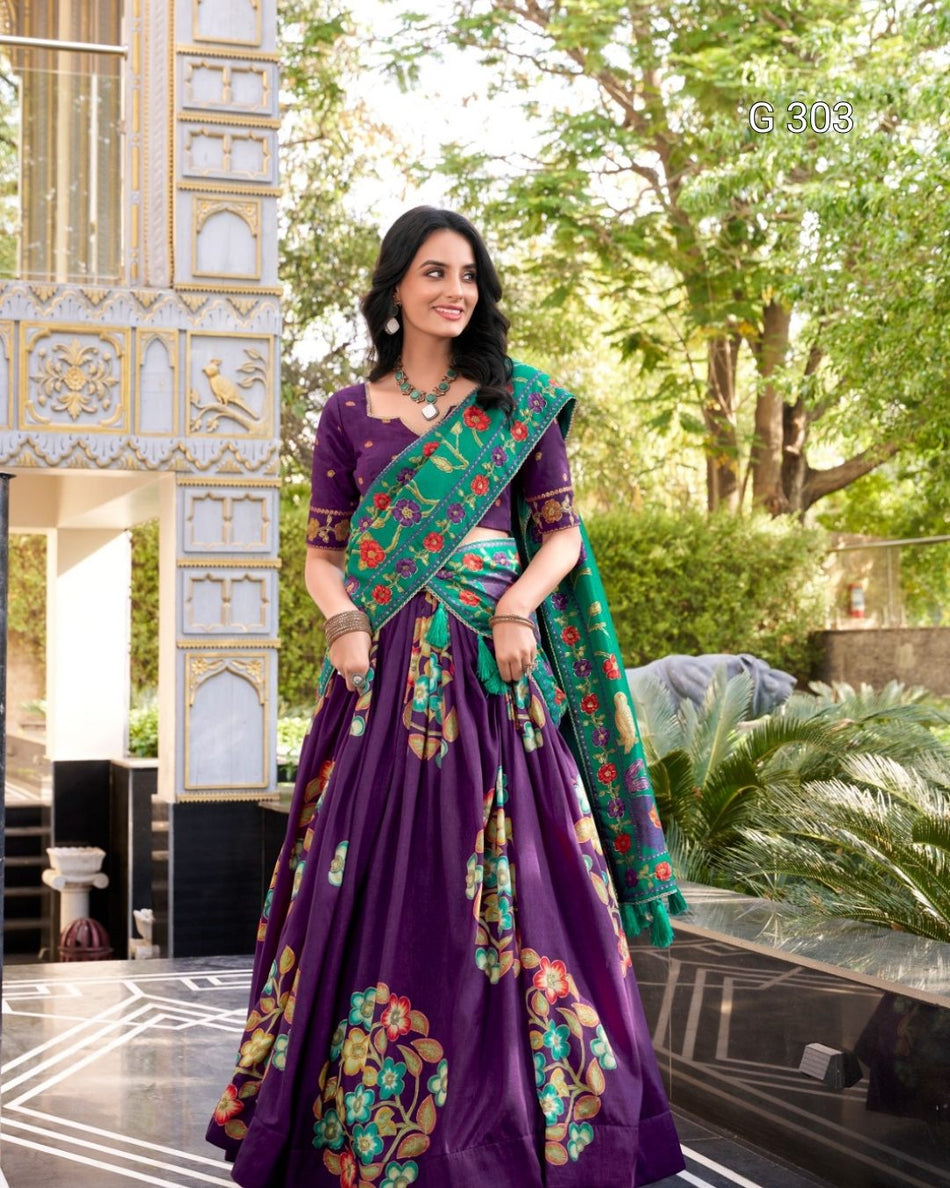 Tasar Silk Lehenga with Printed & Foil Work – G 303