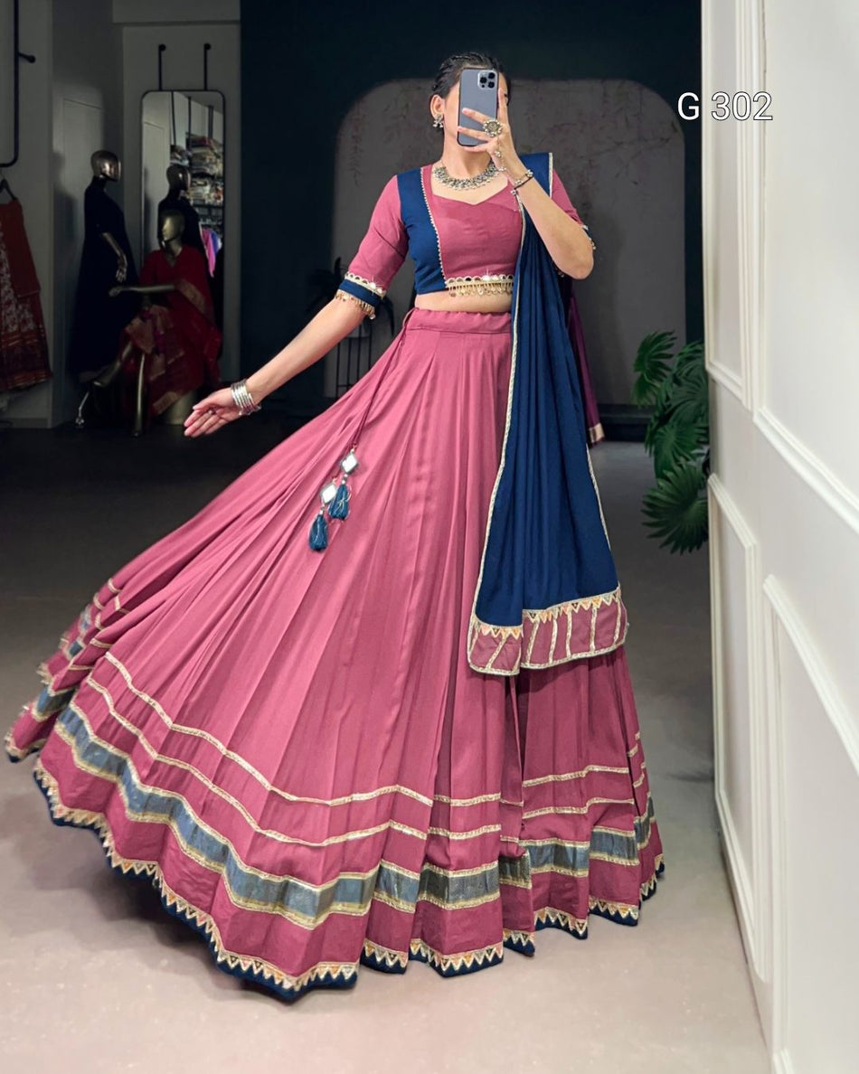 Dark Pink Pure Rayon Lehenga with Lace & Mirror Work – G 302 Dark Pink