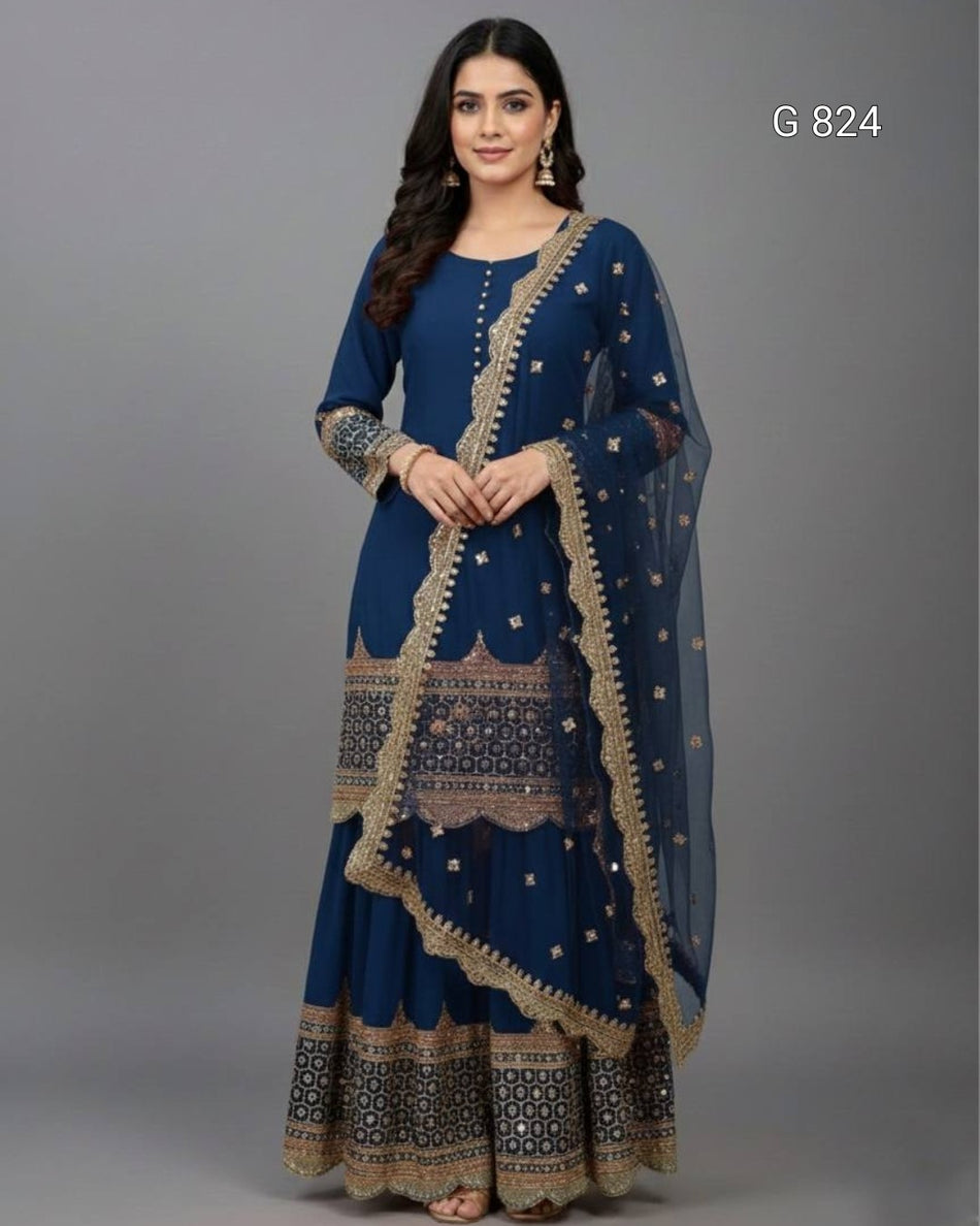 Designer Sharara Set with Sequence Embroidery G 824