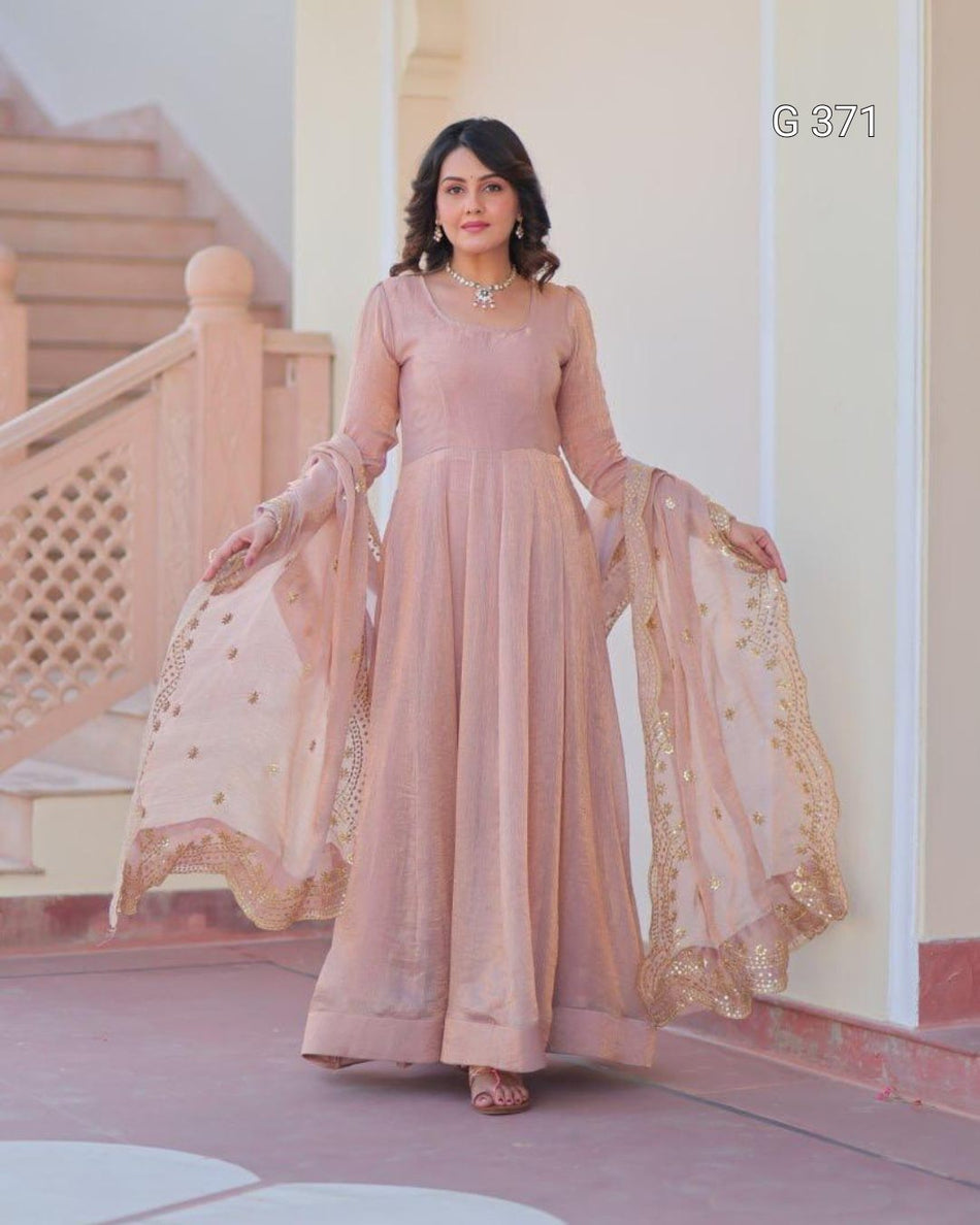 Fendy Chiffon Gown with Sequins & Zari Embroidery – G 371