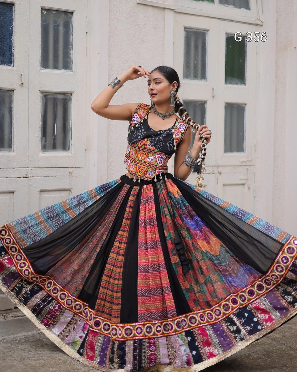 Georgette Lehenga with Gamthi Embroidery & Embellished Work - G 356 Black