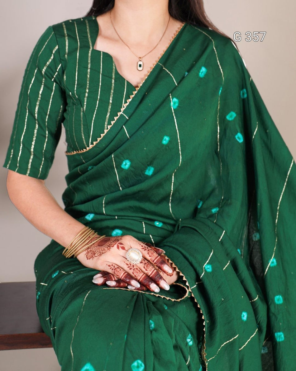 Viscose Chanderi Saree with Sequins & Gota Patti Lace – G 357 Green