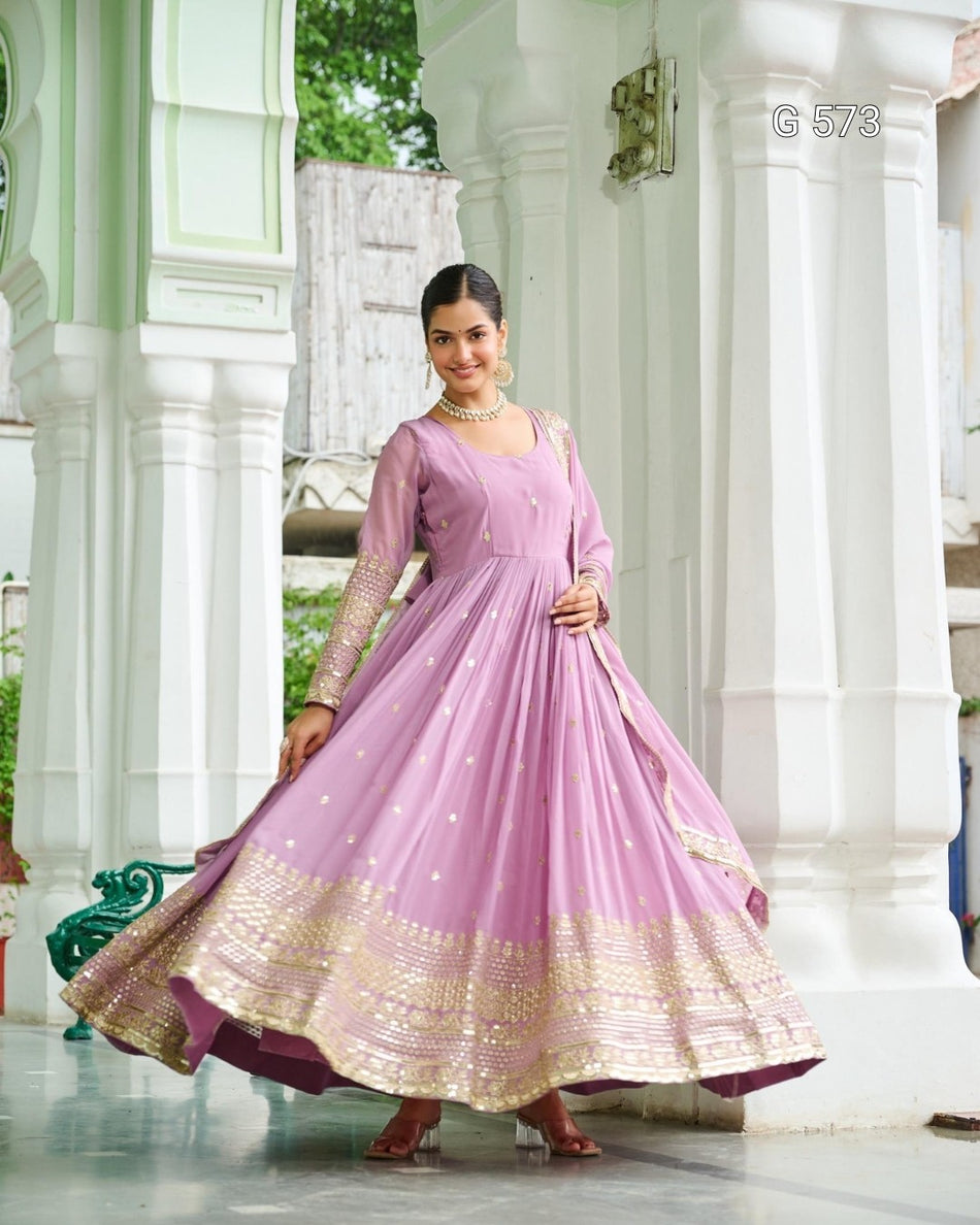 Faux Georgette Gown with Embroidered Dupatta - G 573