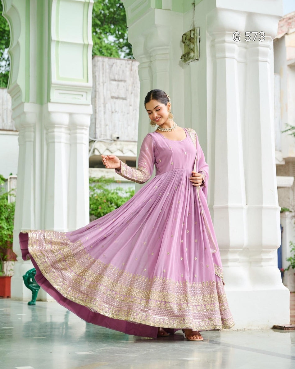 Faux Georgette Gown with Embroidered Dupatta - G 573
