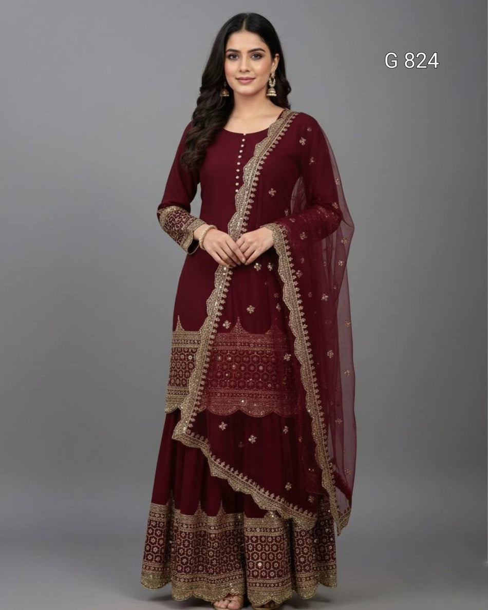 Designer Sharara Set with Sequence Embroidery G 824