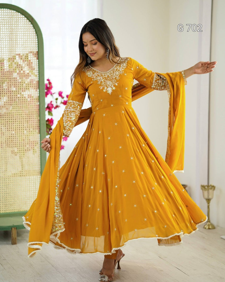 Luxurious Rainbow Sequence Anarkali for Celebrations G 702