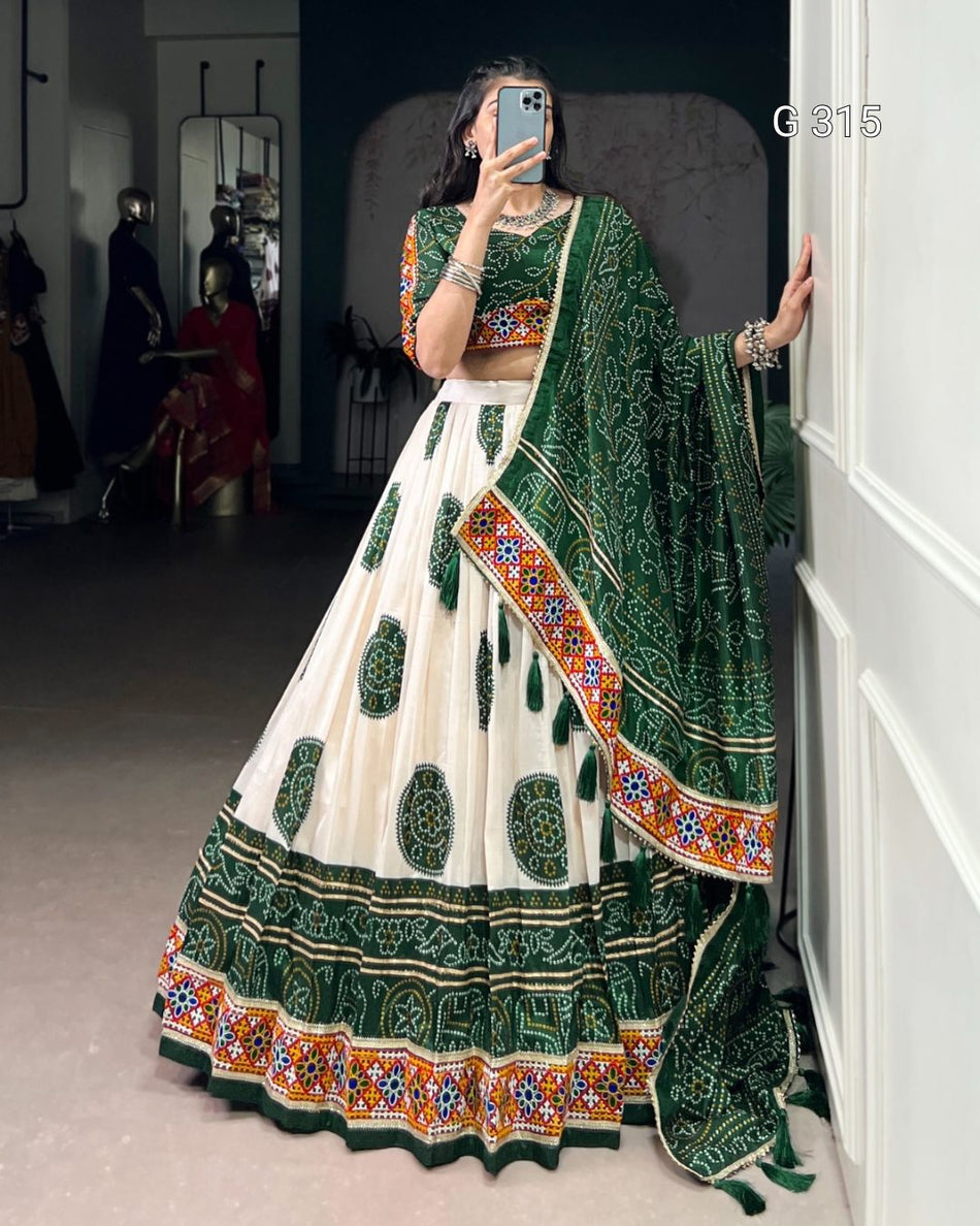 Bandhej Print Tasar Silk Lehenga with Gamthi Work – G 315