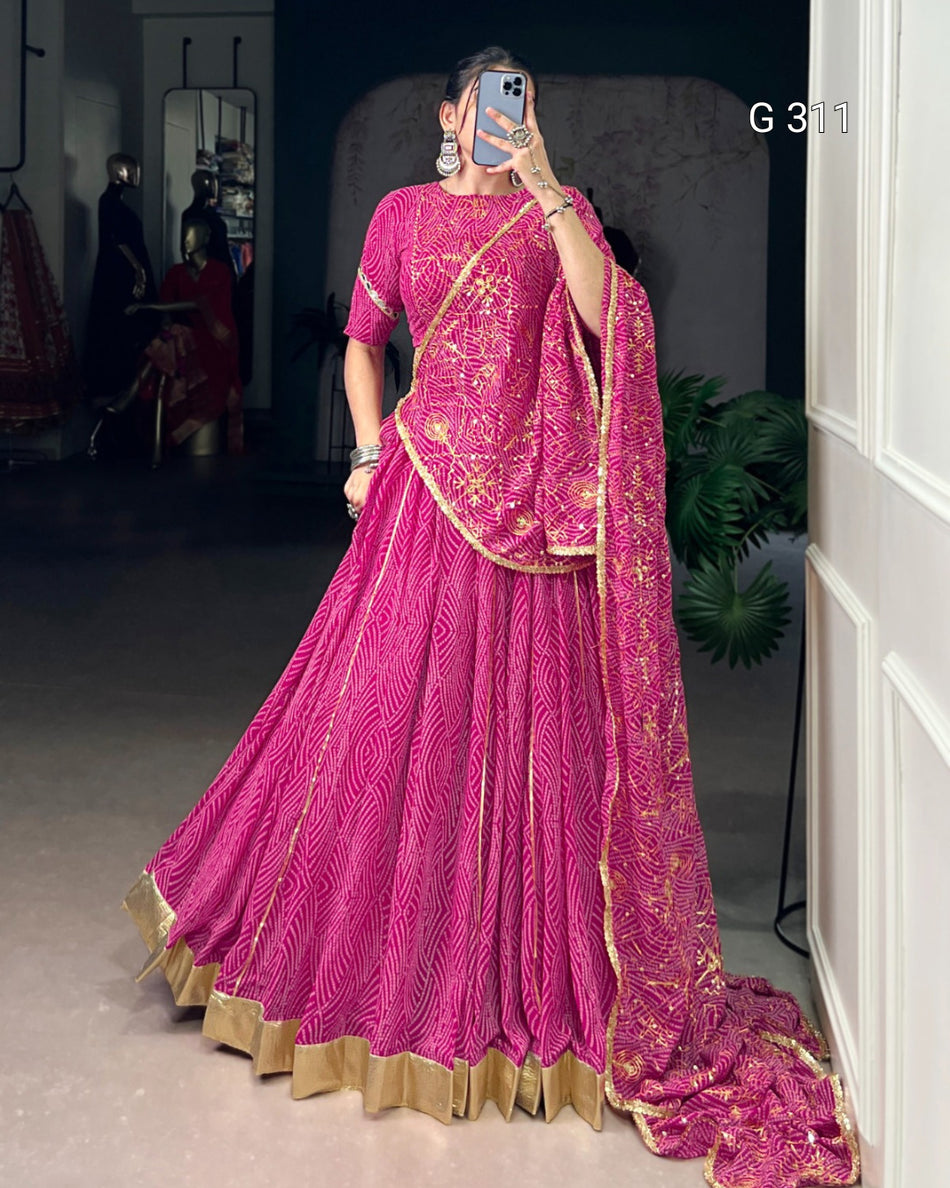 Georgette Bandhej Lehenga with Gota Patti & Mirror Work – G 311
