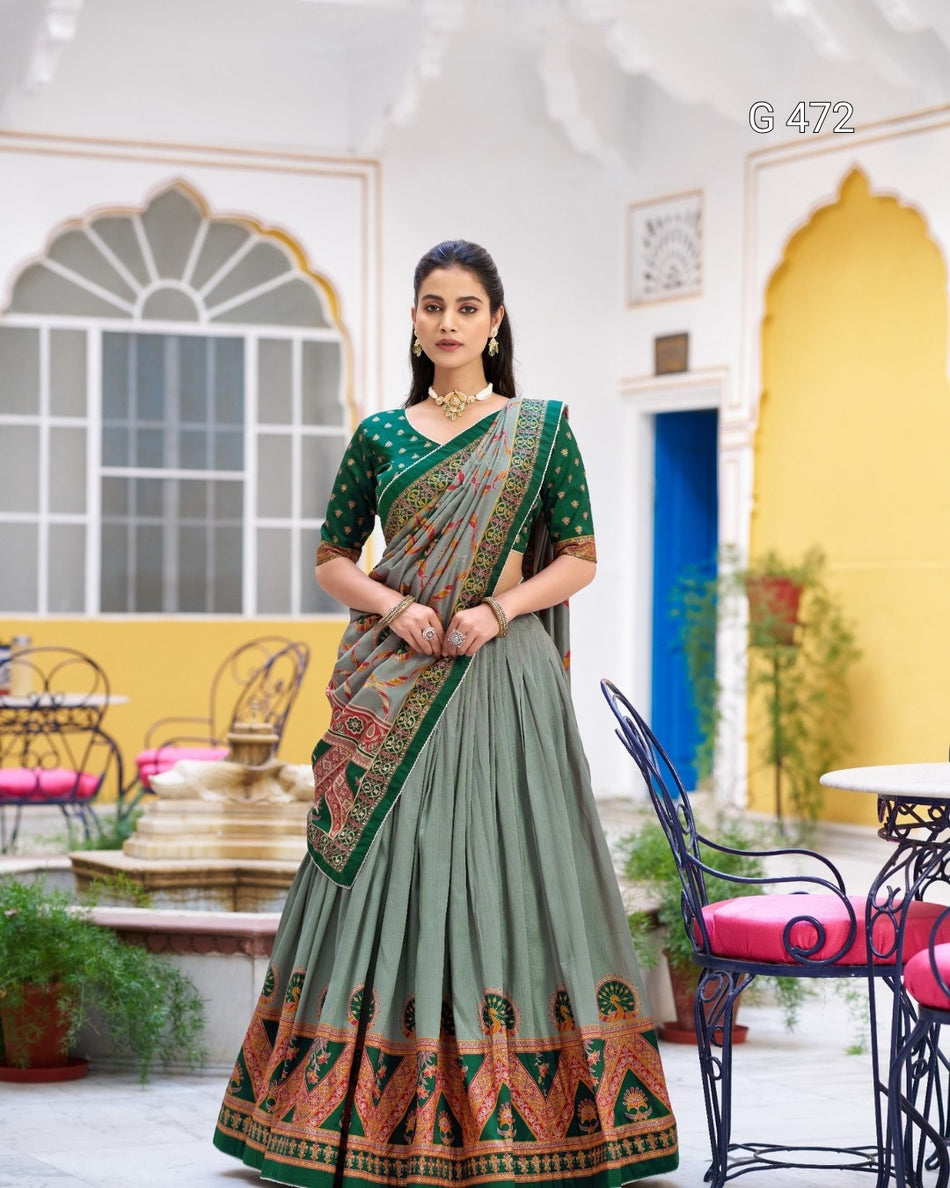 Designer Tasar Silk Lehenga with Print and Sparkle - G 472