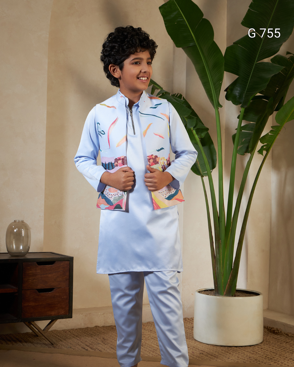 Kids Premium Koti Kurta & Pant Set | Wedding & Festival Wear for Boys - G 755