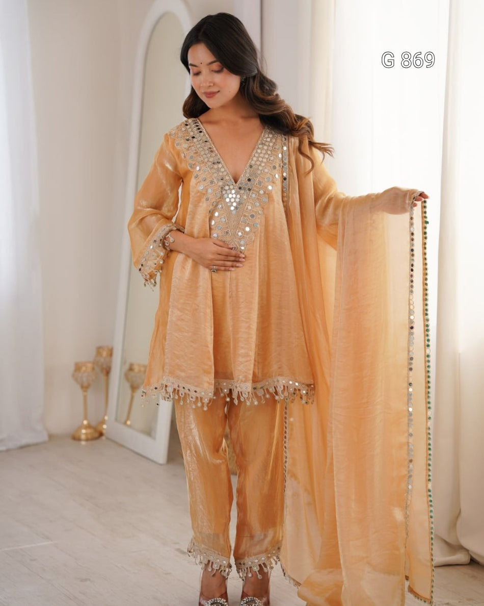 Designer Kurti Pant Dupatta for Festive Wear G 869