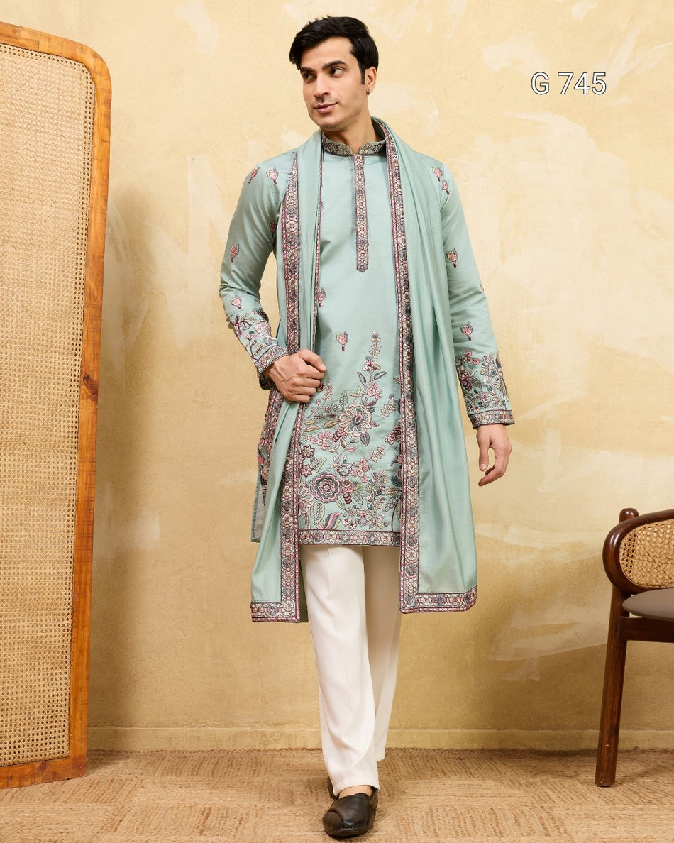 Premium Wedding Kurta with Traditional Dupatta Style  G 745