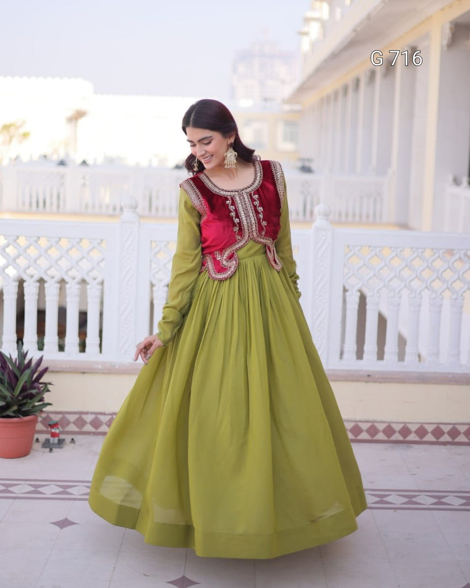 Trendy Mal Chanderi Gown for Festive Celebrations G 716