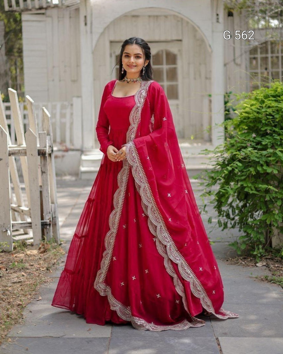 Classic Faux Georgette Gown with Party Elegance - G 562