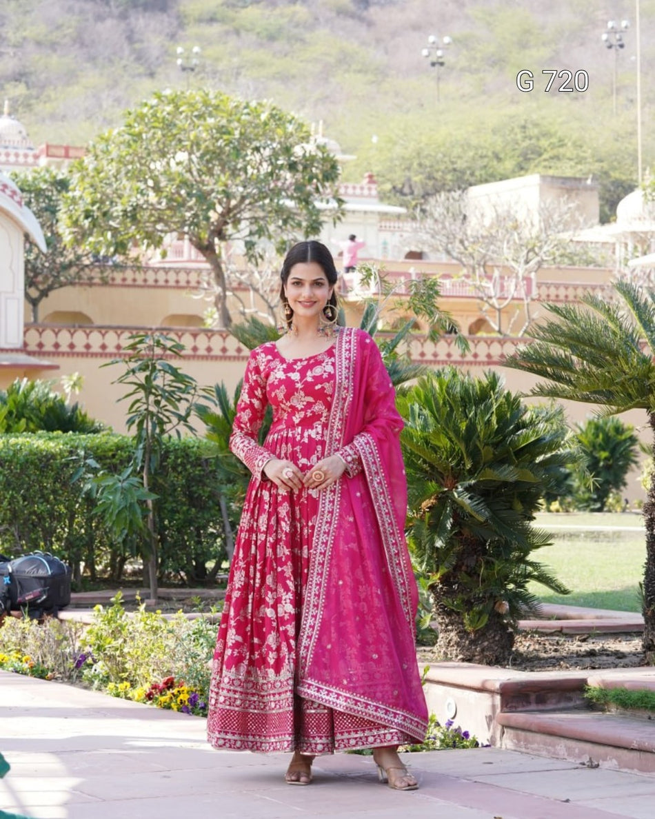 Designer Gown Dupatta Set with Timeless Elegance G 720