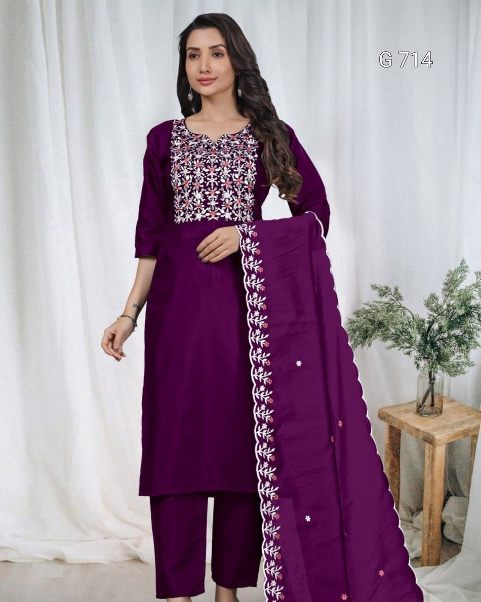 Trendy Embroidered Kurta Set with Elegant Appea G 714