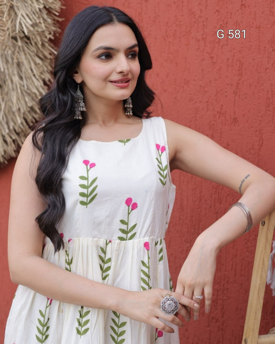Printed Cotton Kurti with Elegant Frill Detail -  G 581