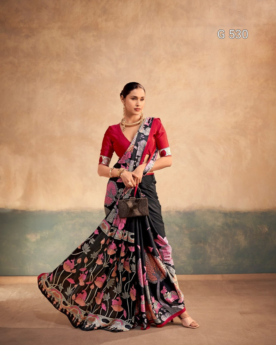 Stylish Kalamkari Satin Sarees with Timeless Appeal -  G 530