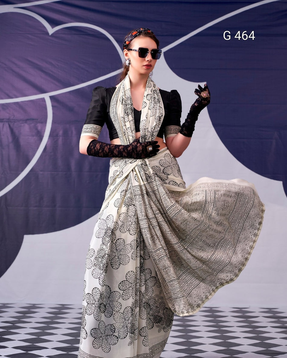 Elegant Satin Sarees with Floral Design Detail - G 464