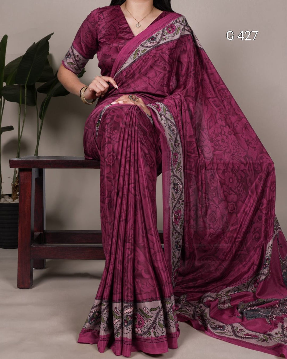 Printed Crepe Saree with Matching Blouse – G 427
