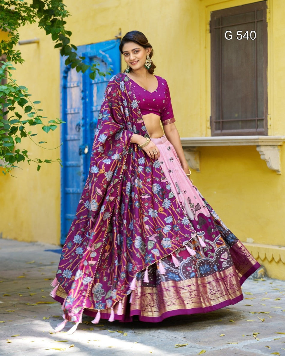 Stylish Kalamkari Lehenga with Elegant Border Detail - G 540