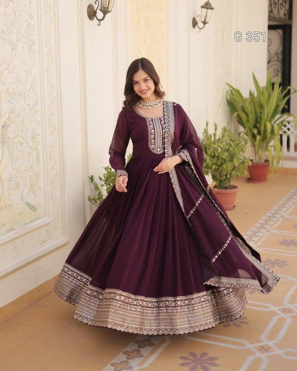 Faux Blooming Gown with Sequins Embroidery - G 351