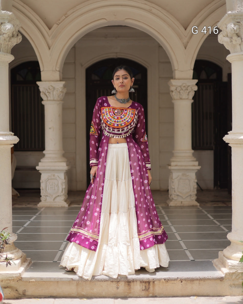 Kora Cotton Lehenga with Bandhani Kurti – G 416