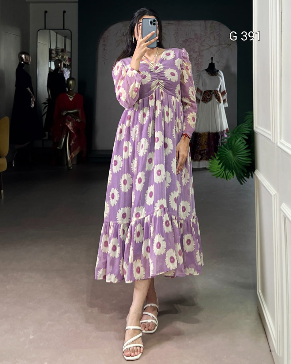 Weightless Marbal Frock with Floral & Foil Work - G 391