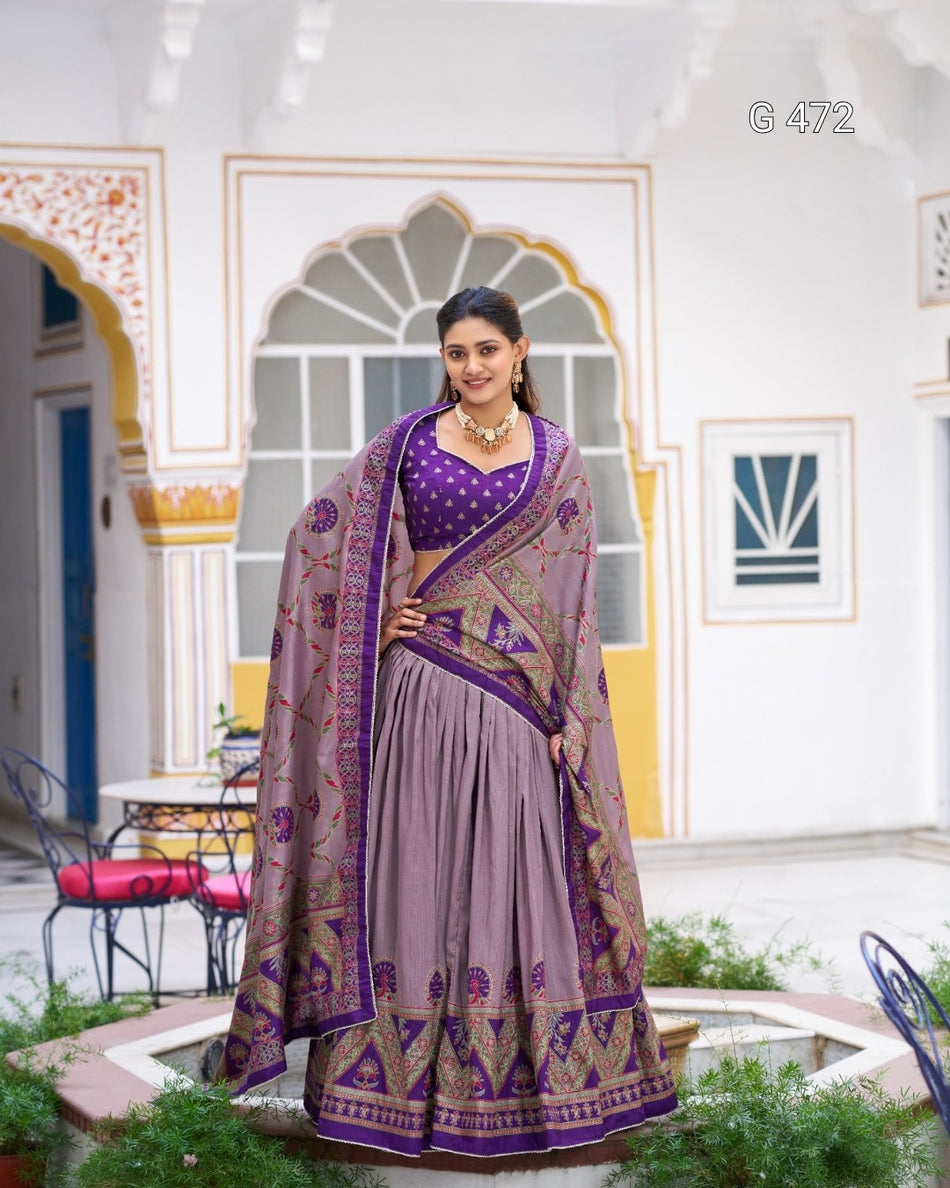 Designer Tasar Silk Lehenga with Print and Sparkle - G 472