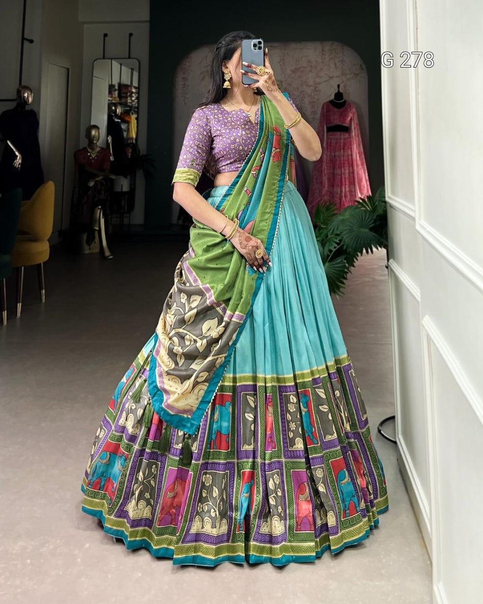 Tasar Silk Lehenga with Kalamkari Print & Gotta Patti Dupatta – G 278