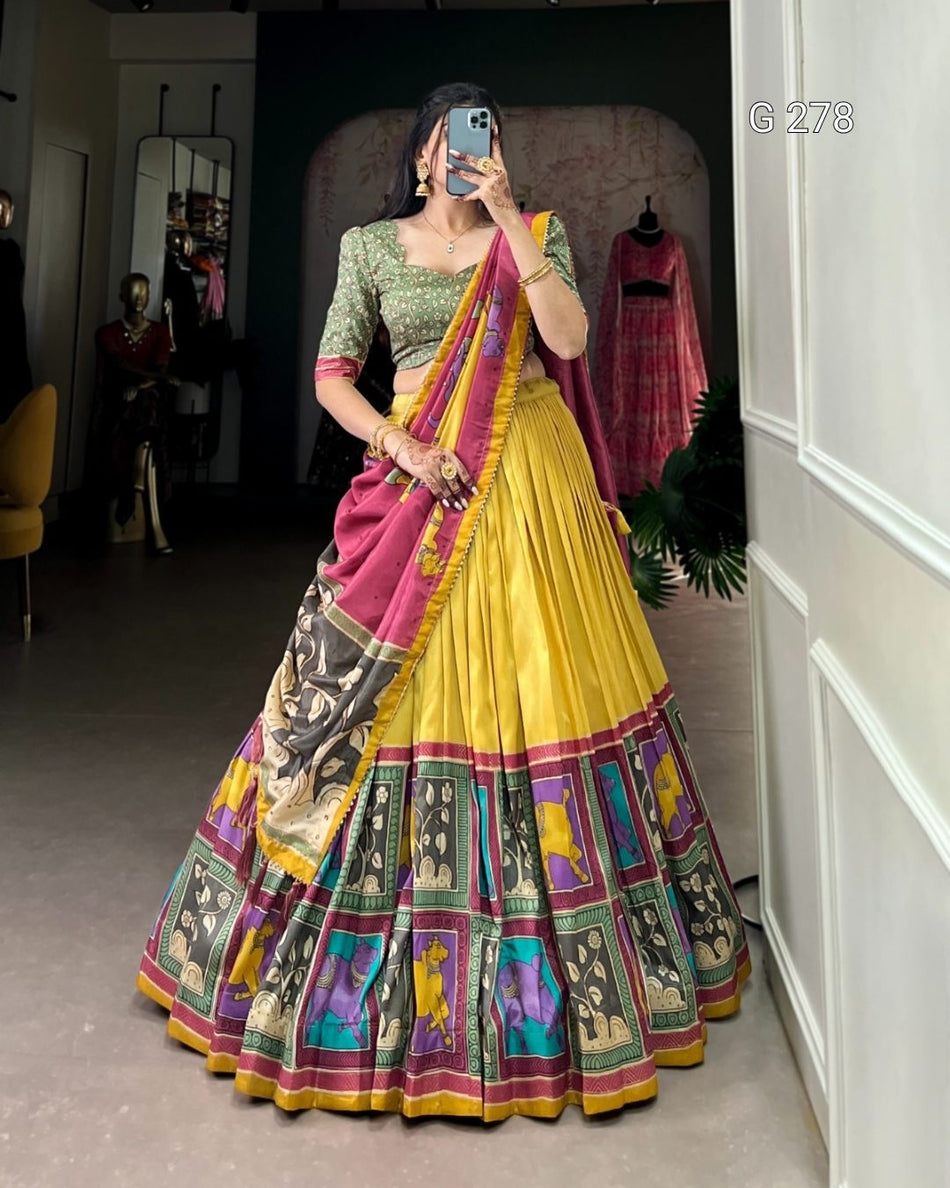 Tasar Silk Lehenga with Kalamkari Print & Gotta Patti Dupatta – G 278