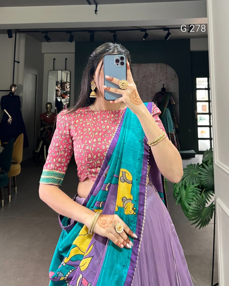 Tasar Silk Lehenga with Kalamkari Print & Gotta Patti Dupatta – G 278