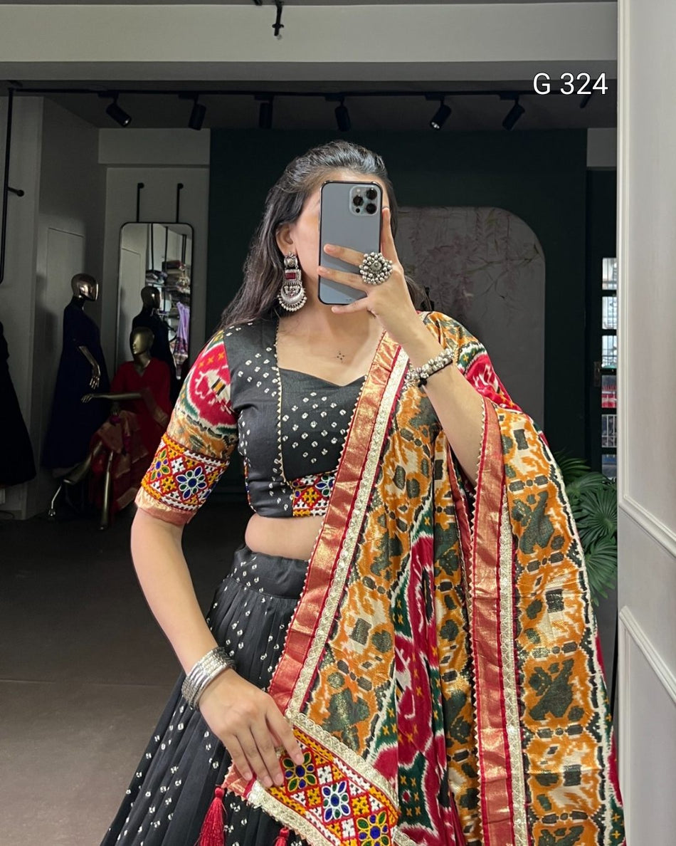 Tasar Silk Lehenga with Foil & Mirror Work – G 324