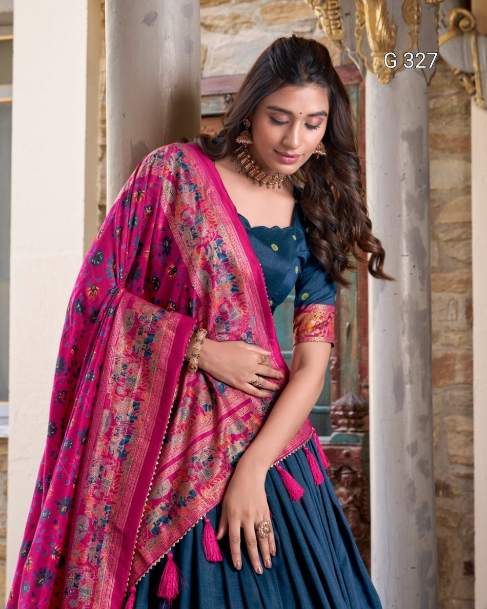 Tasar Silk Lehenga with Printed Foil & Gotta Patti Work – G 327