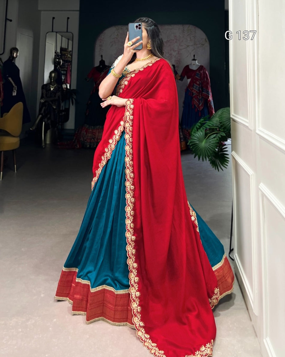 Vichitra Silk Lehenga with Zari Weaving Work & Sequins Lace Border – G 137