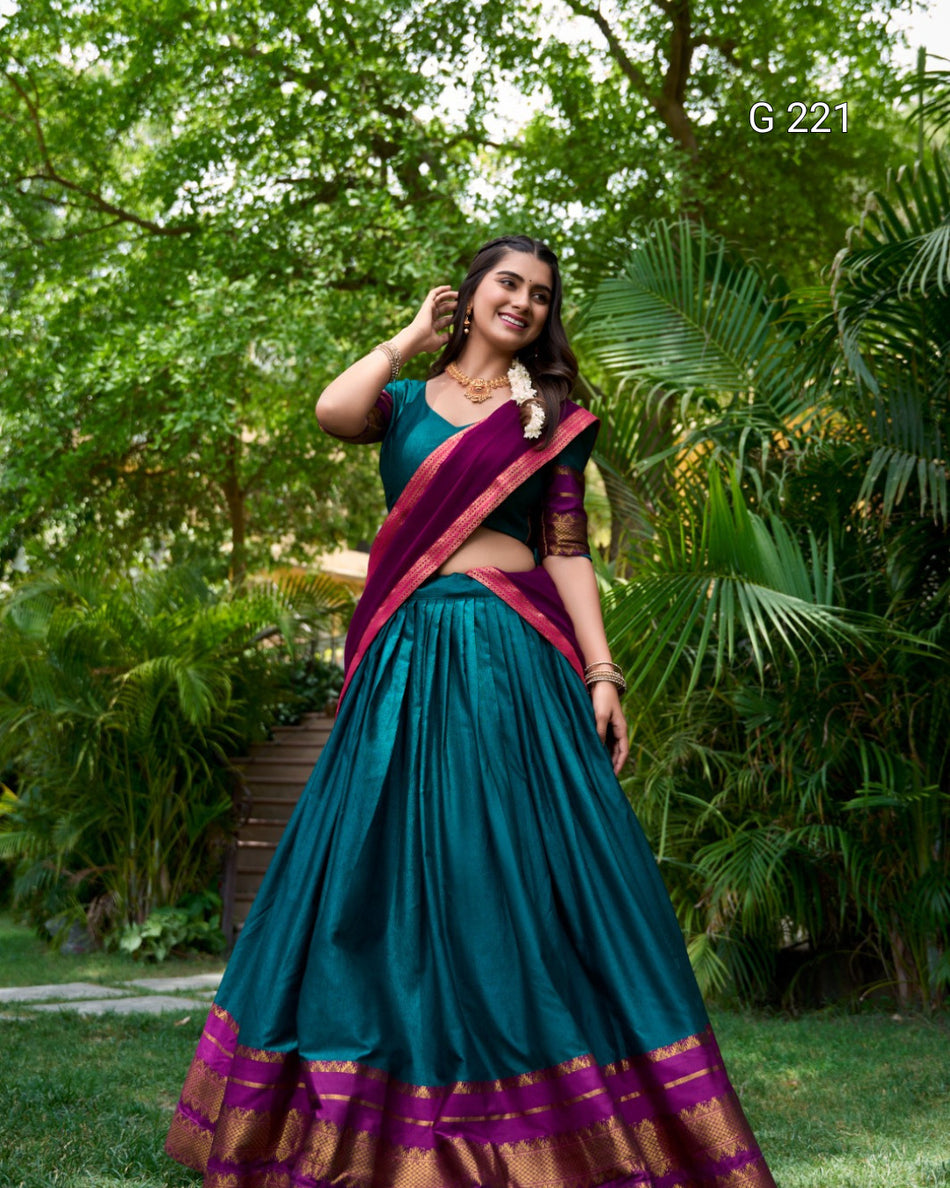 Zari Weaving Poly Cotton Lehenga with Georgette Dupatta – G 221 Teal