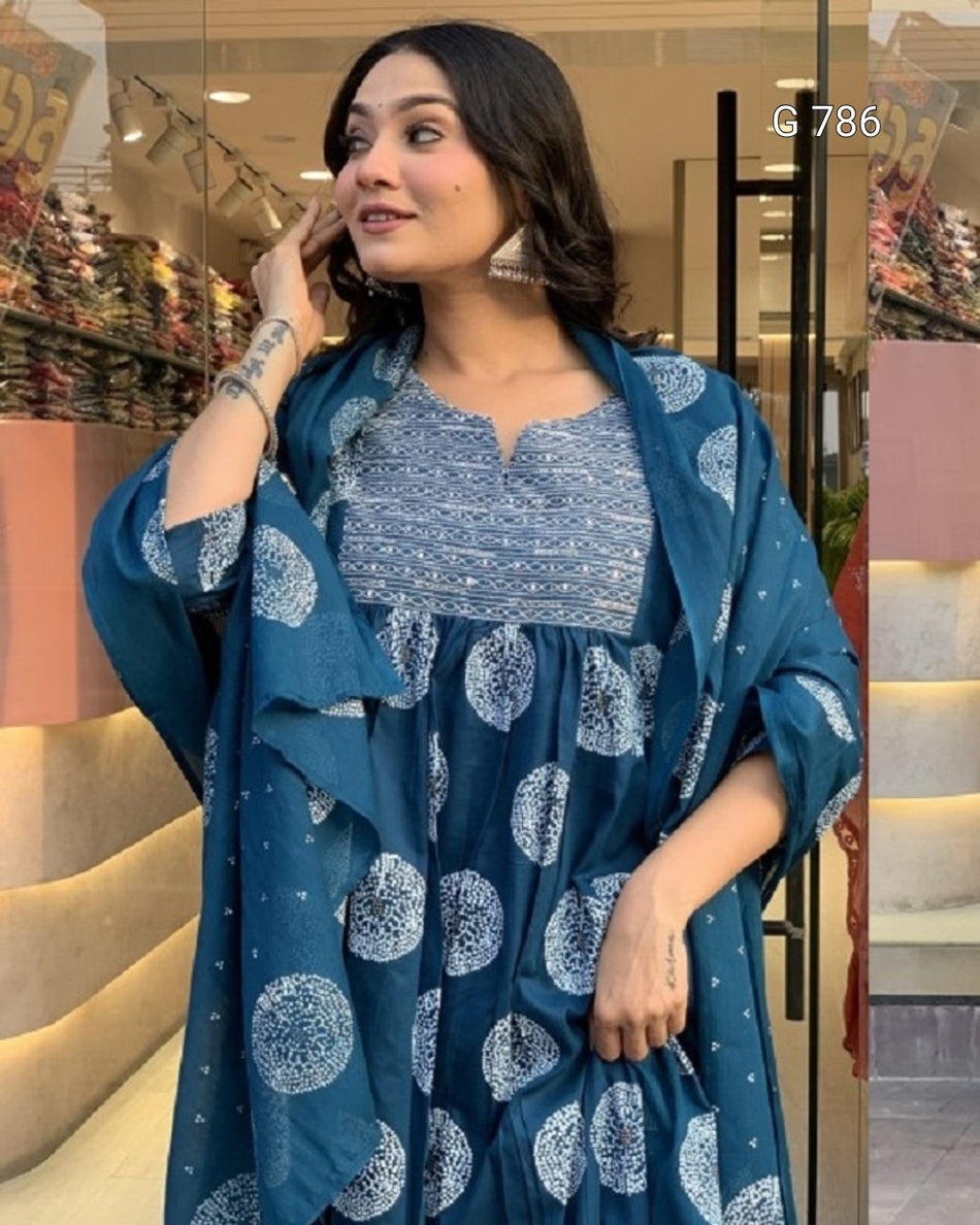 Premium Neck Embroidered Rayon Outfit for Women G 786