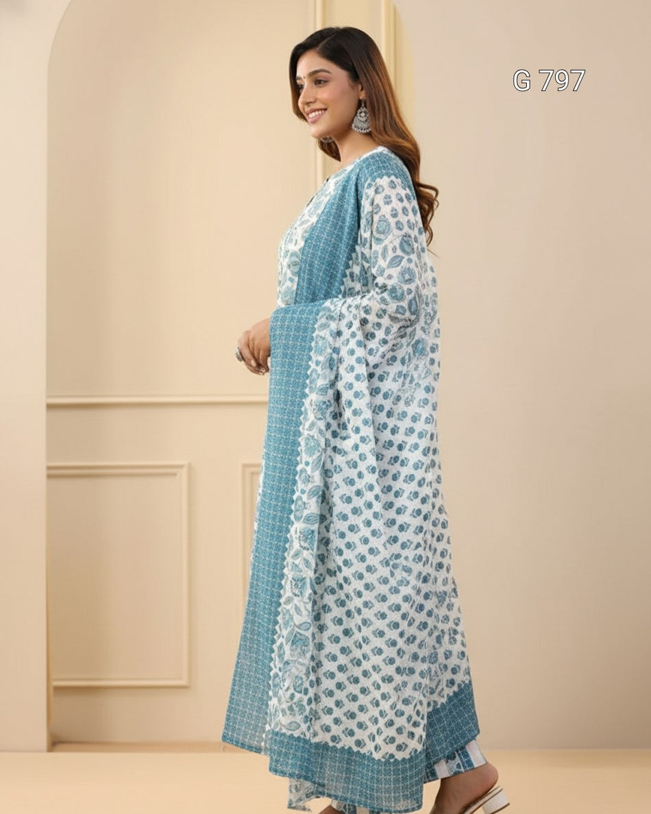 Readymade Kurti Pant Dupatta Set for Women G 797