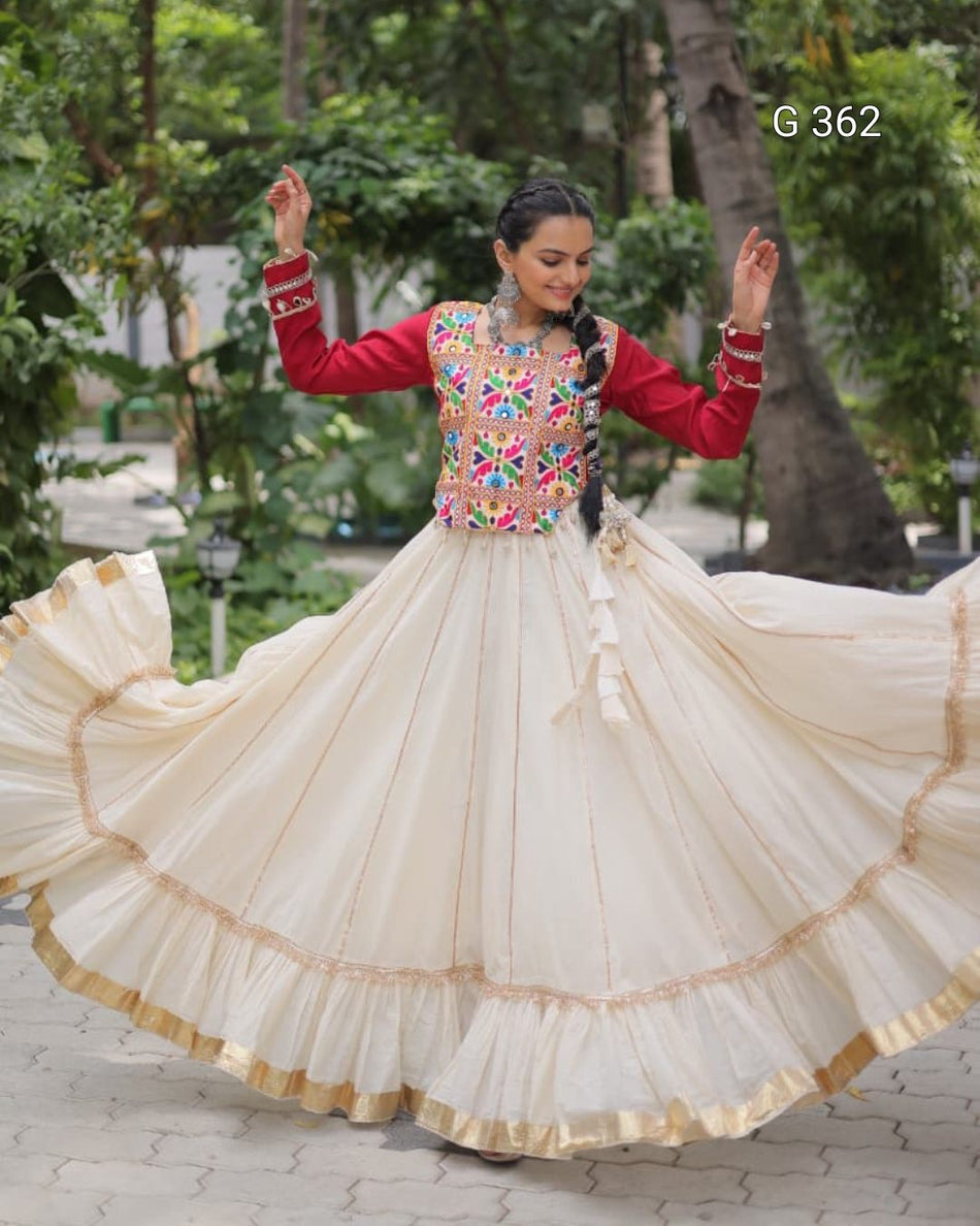 Kora Cotton Lehenga with Gota Patti Lace – G 362 White