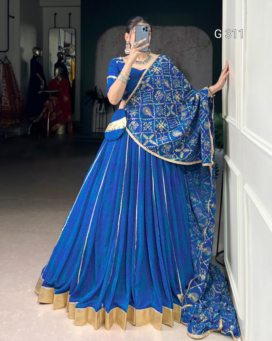 Georgette Bandhej Lehenga with Gota Patti & Mirror Work – G 311