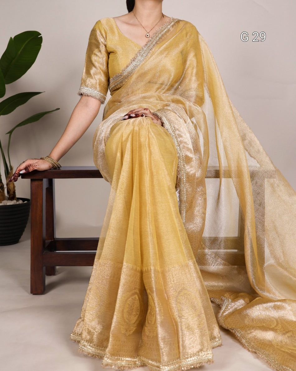 Tissue Shimmer Saree with Zari Weaving & Sequins Lace Border – G 29