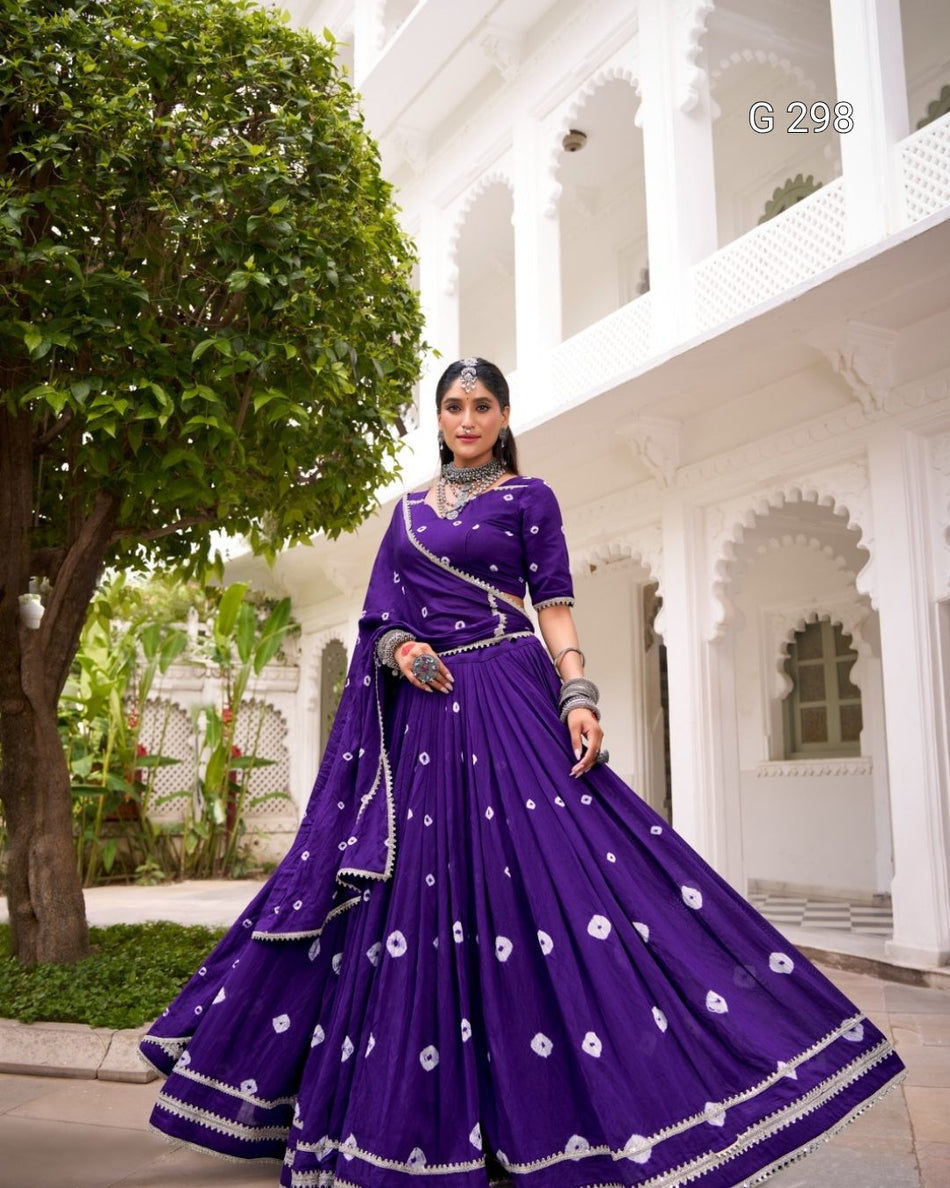 Bandhej Print Pure Chanderi Lehenga with Lace Touch Up – G 298