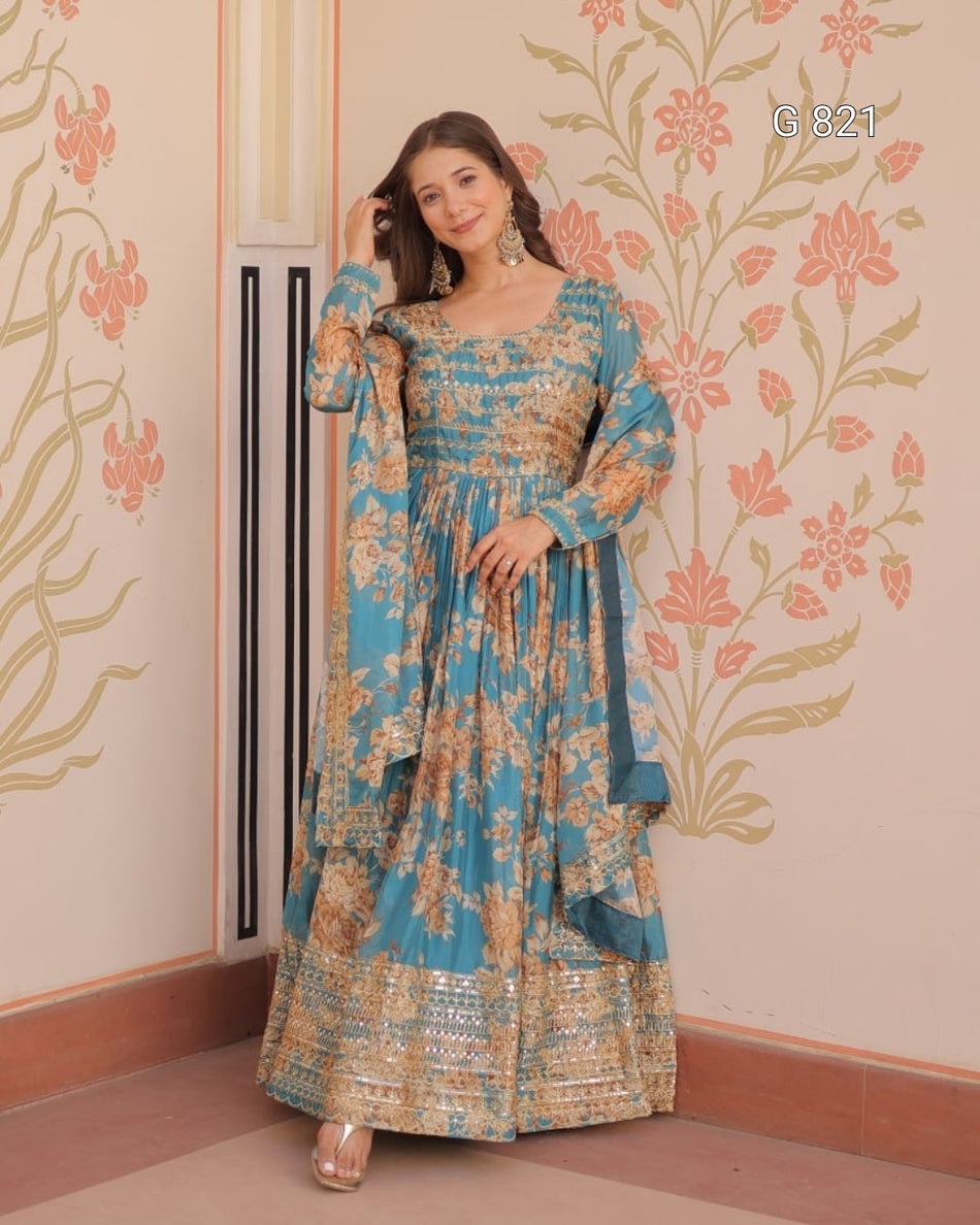Premium Designer Russian Silk Gown with Dupatta G 821