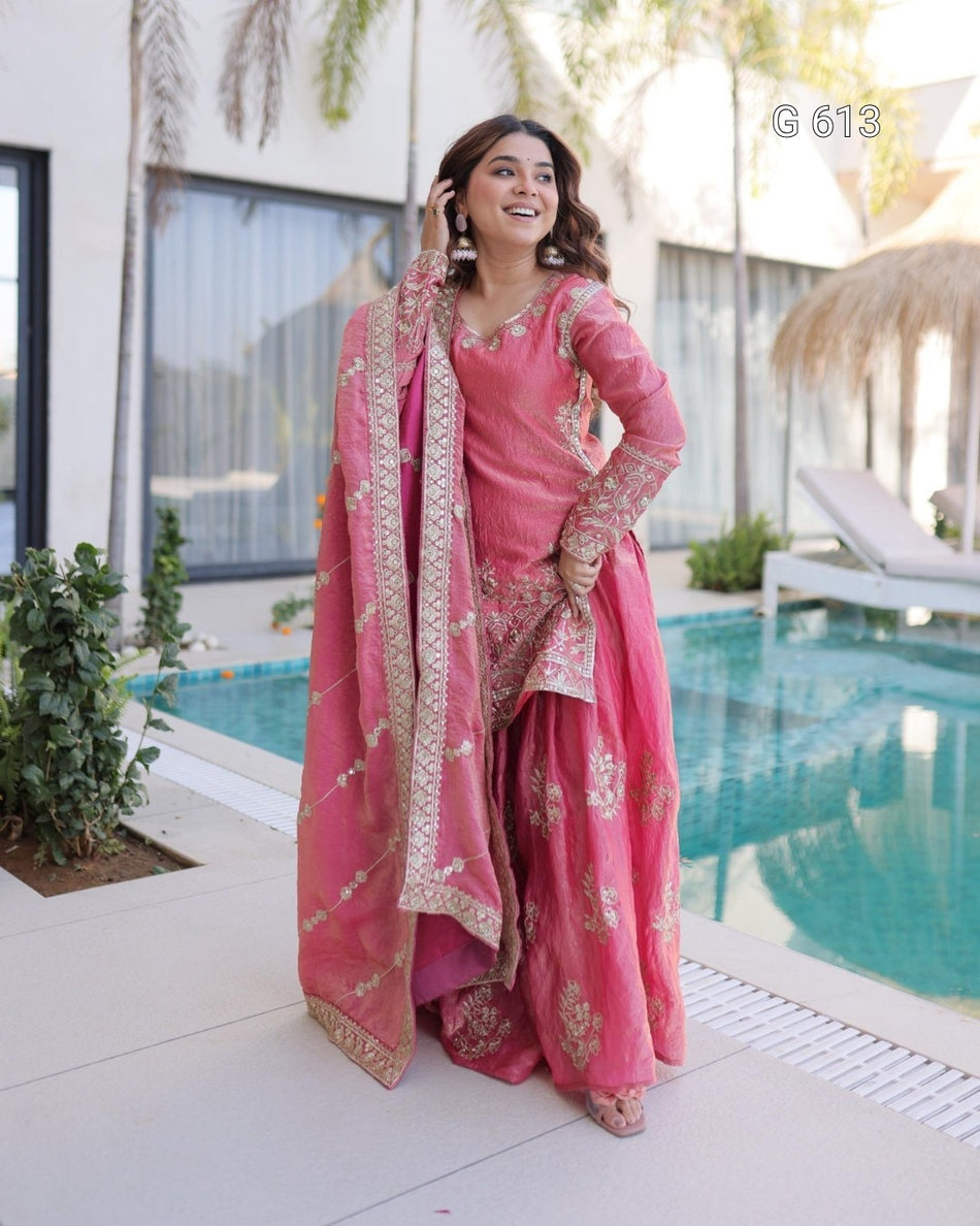 Stylish Embroidered Sharara for Festive Wear - G 613