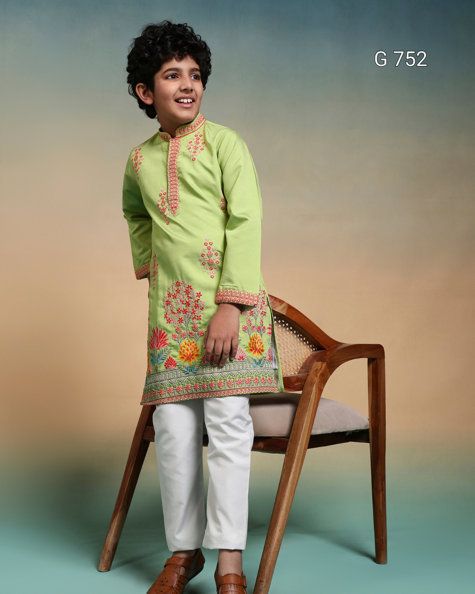 Premium Kids Kurta & Pant Set – Festive Viscose Silk & Cotton Outfit - G 752