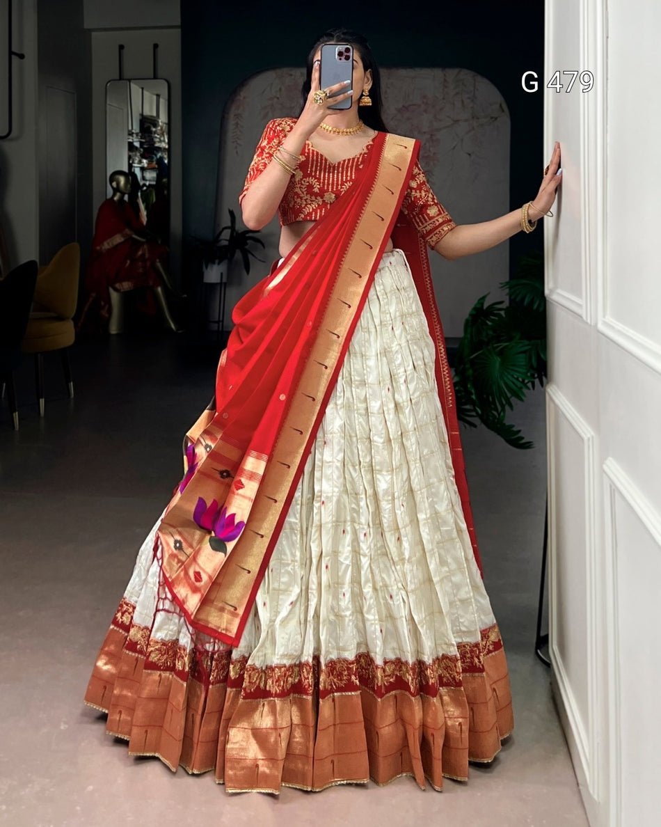 Premium Paithani Lehenga with Zari and Embroidery - G 479