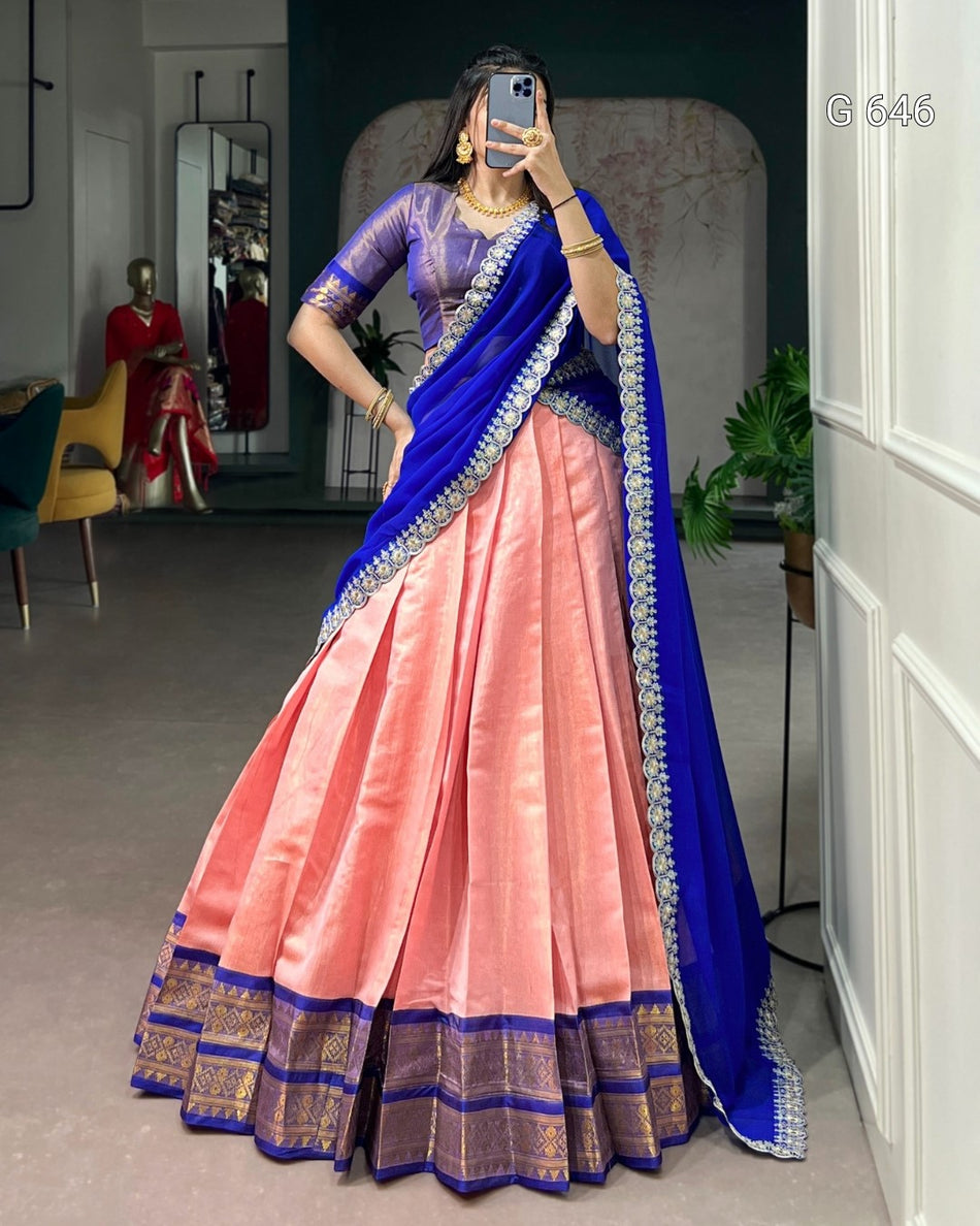 Elegant Kanchipuram Lehenga Choli for Festive Wear G 646