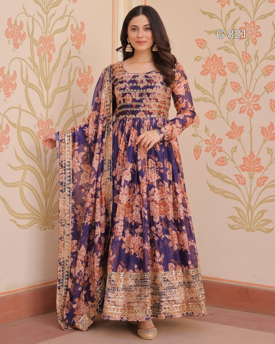 Premium Designer Russian Silk Gown with Dupatta G 821