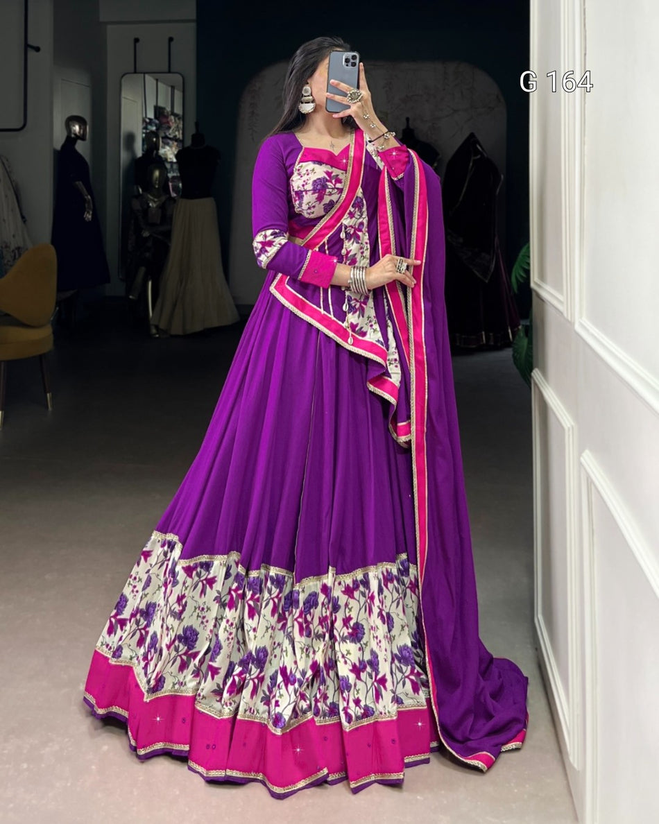 Purple Pure Rayon Lehenga with Original Mirror Hand Work & Lace Touch Up-G 164 Purple